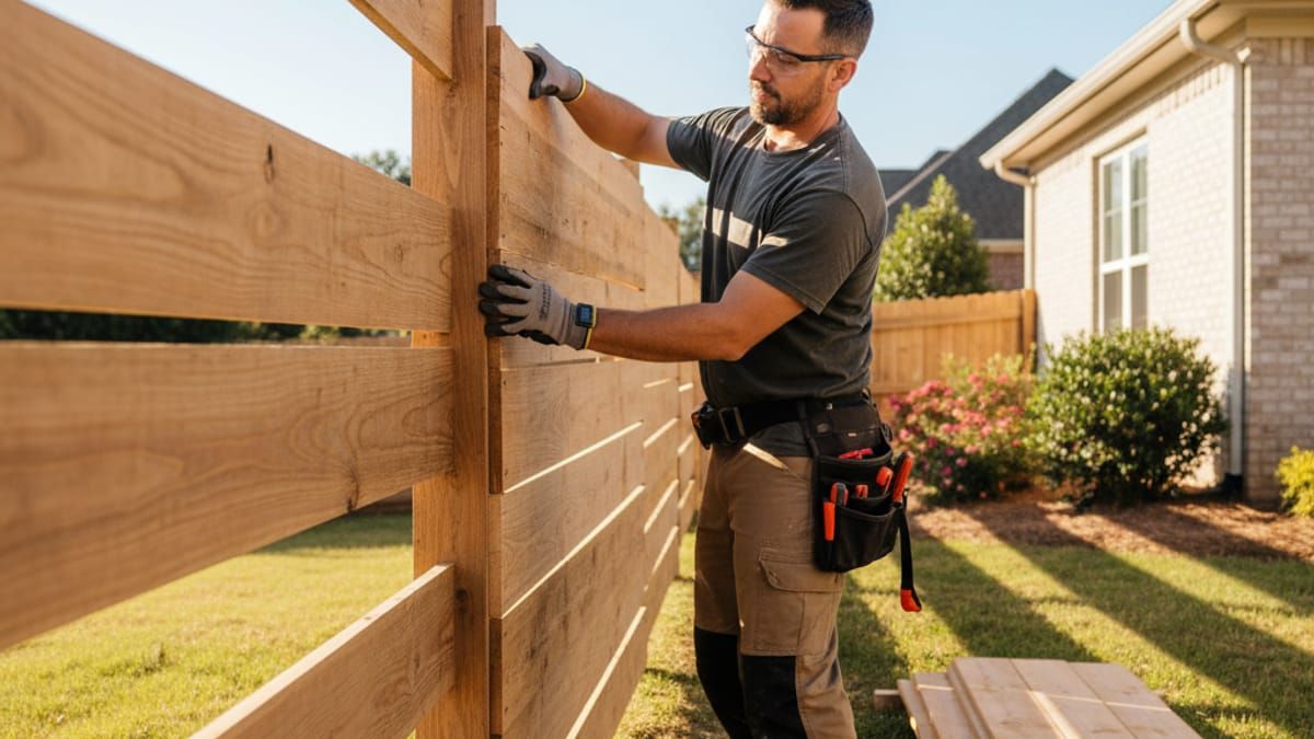 Professional fence repair service in Charlotte - expert craftsman installing new fence boards