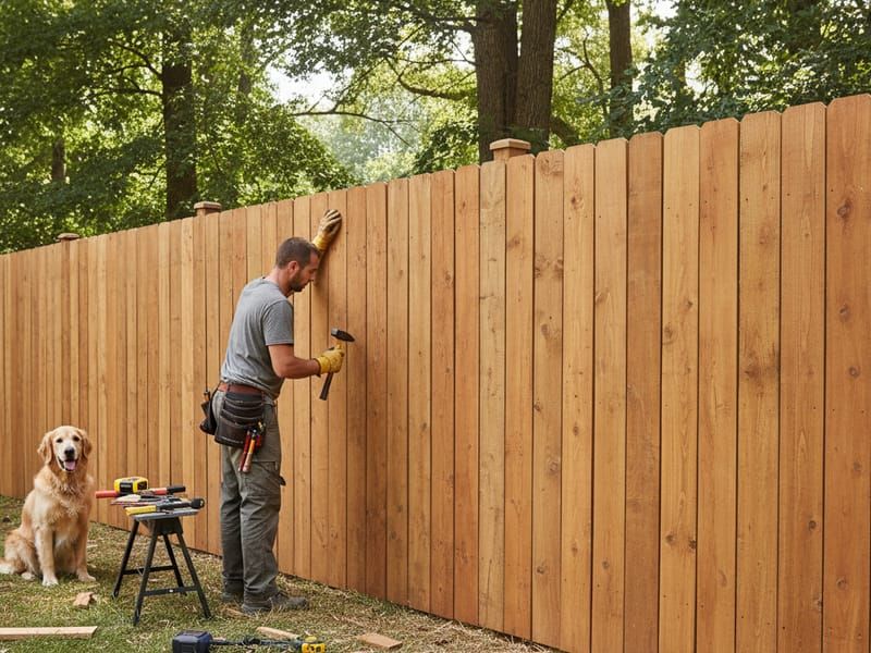 Privacy fence repair Charlotte showing board replacement
